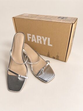 Farylrobin Silver Metallic Strappy Slide Sandals